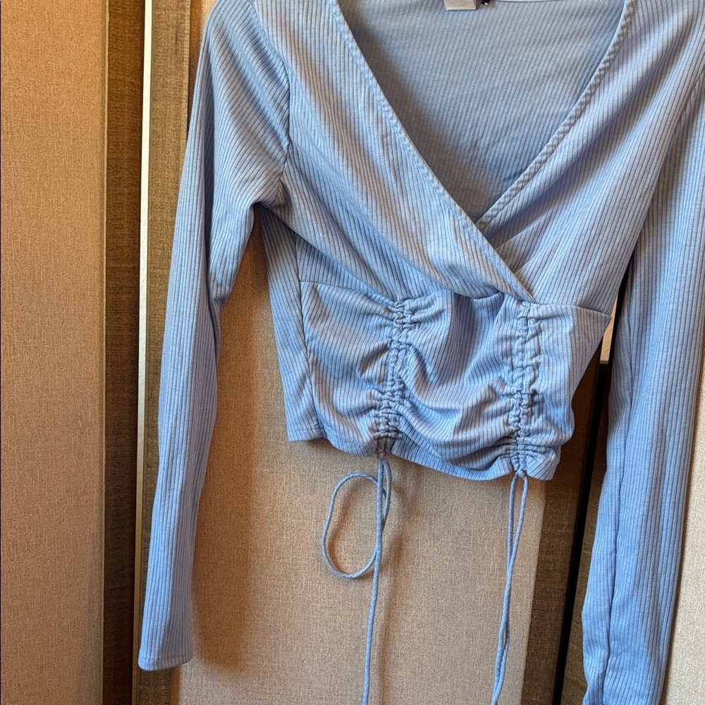 Fashion Nova steel Blue Ruched Wrap look Blouse medium